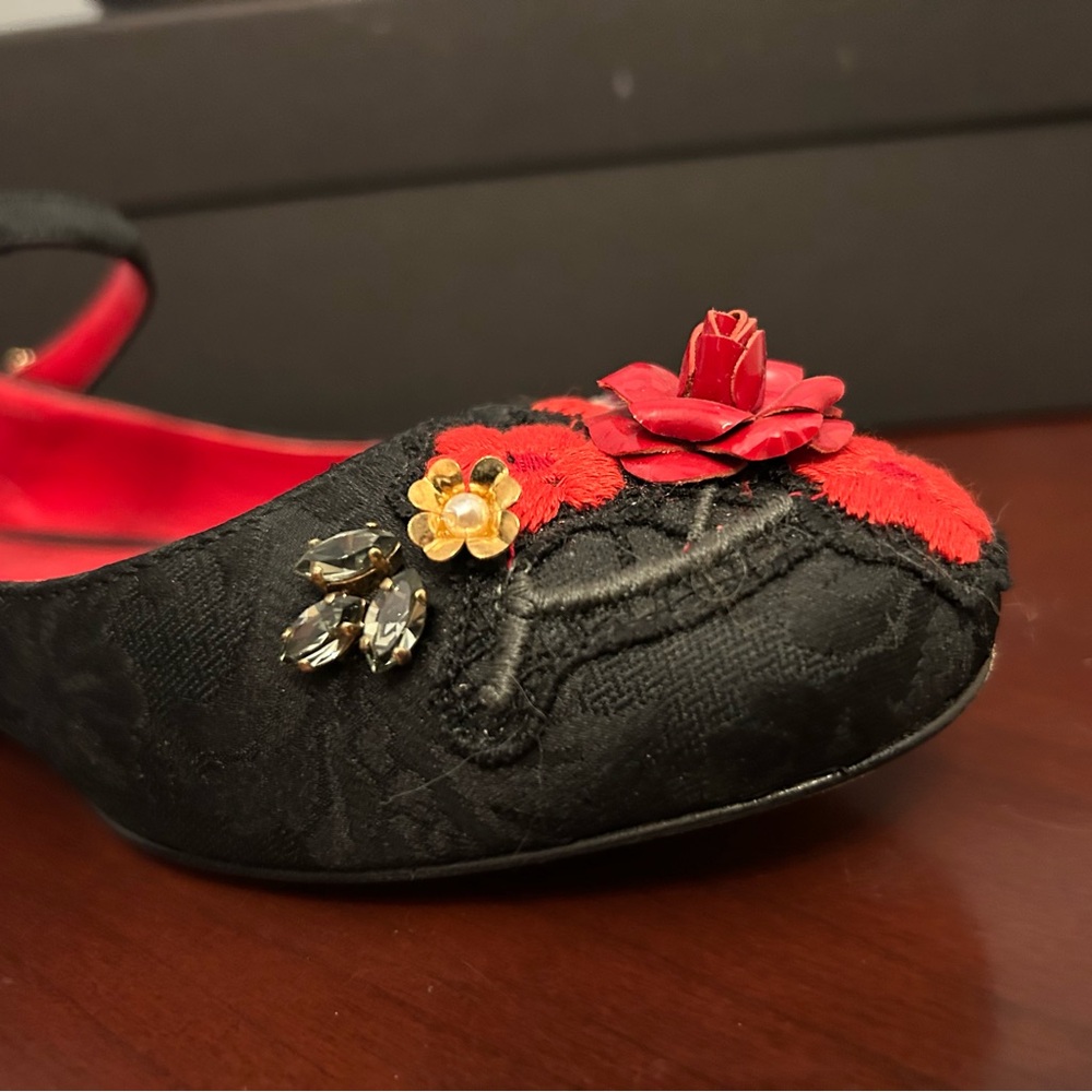 Dolce & Gabbana Black Brocade Embellished Mary Jane Ballerina Flats, size EU38.5 - Picture 9 of 16